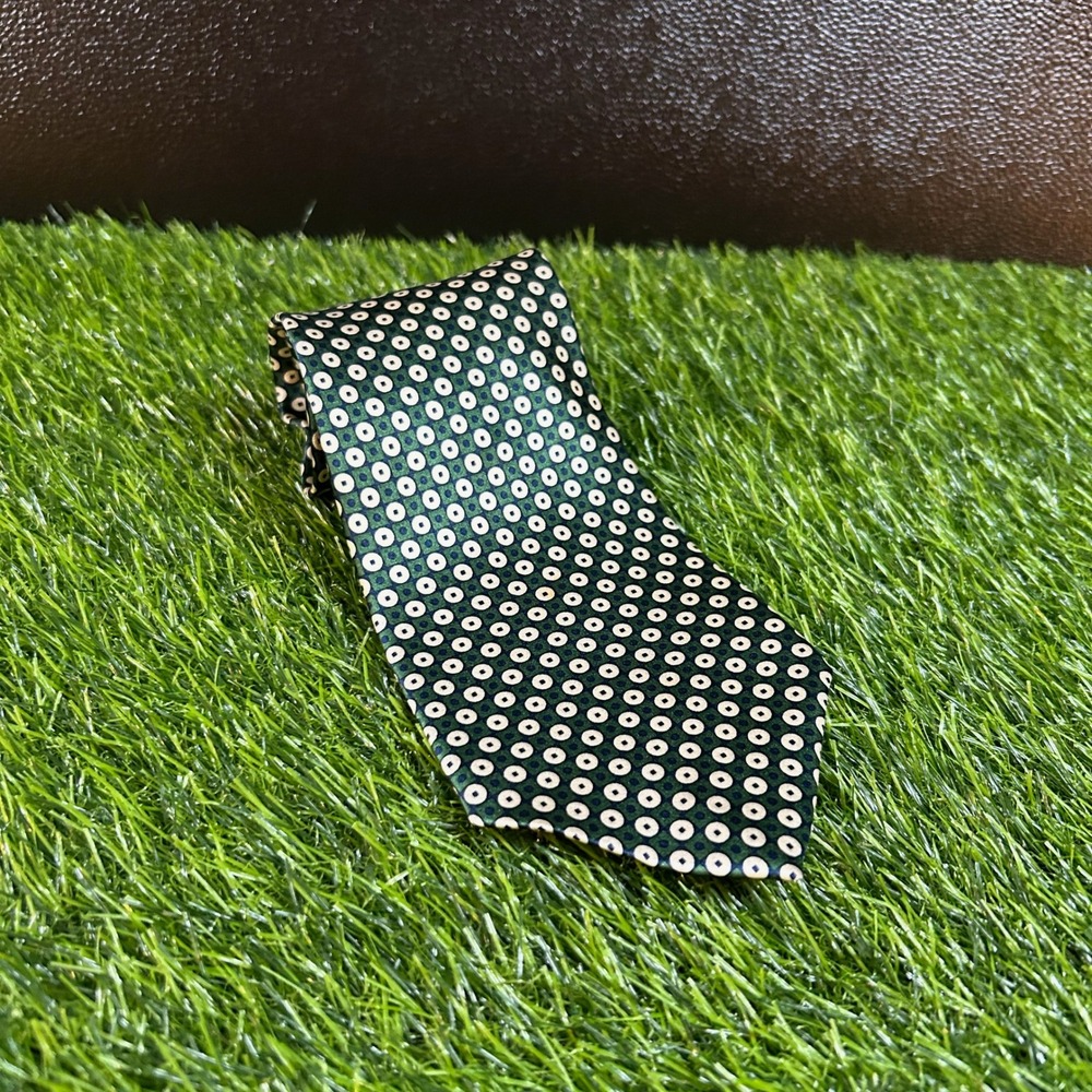 Metropolitan View Silk Necktie Green White Circle Pattern Business Career Mens